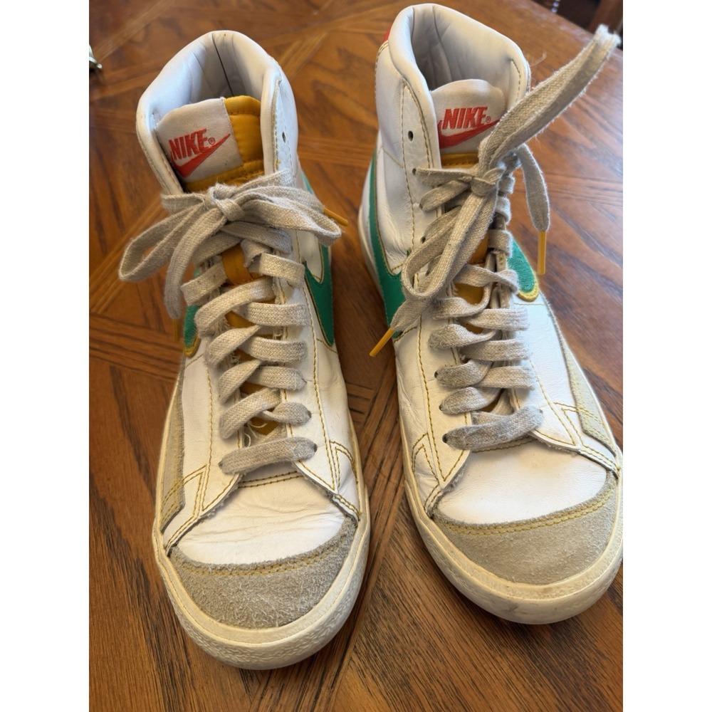 Nike Blazer Mid Youth 6.5Y White Green Yellow High Top Sneakers Retro Leather